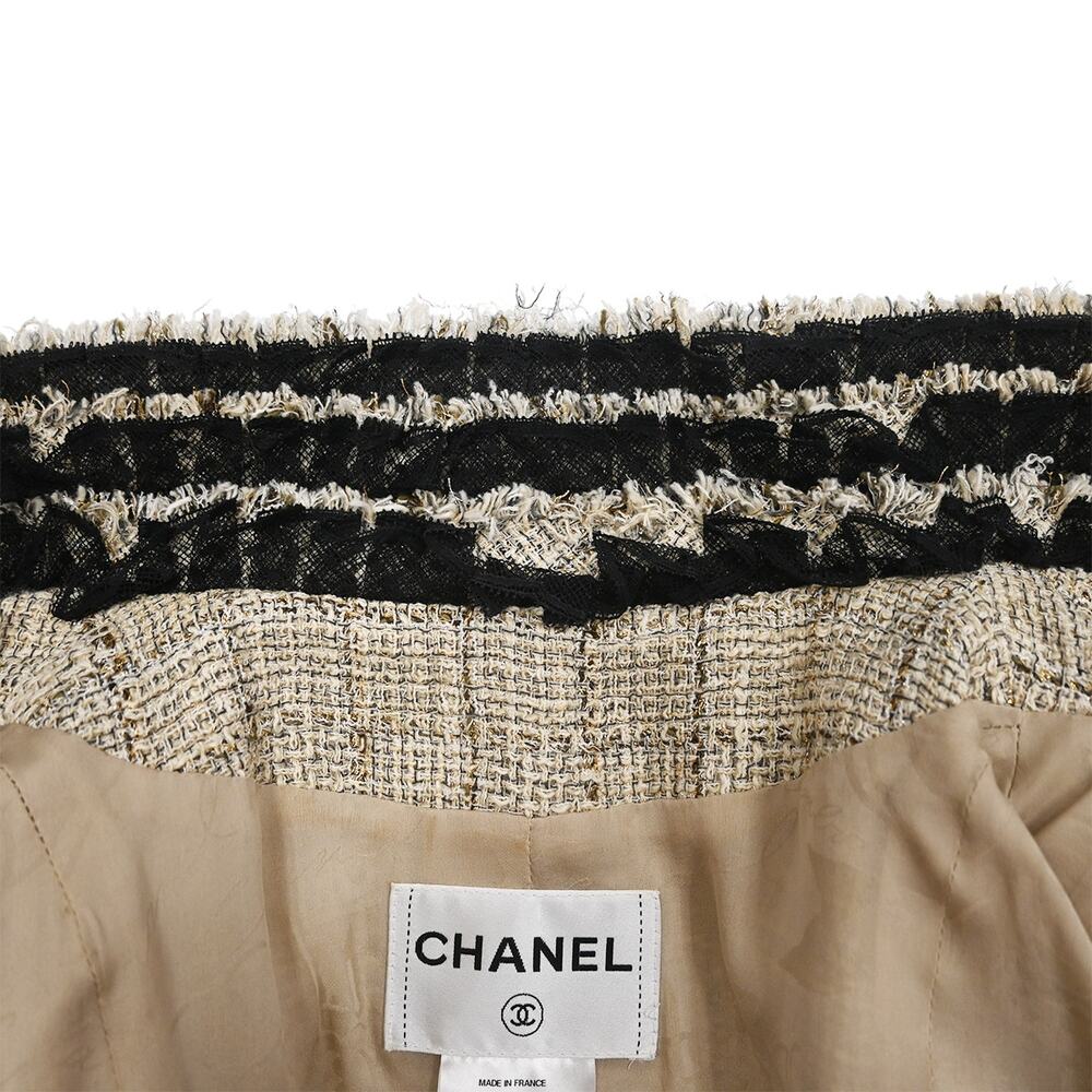 Chanel Beige Metallic Gold Silver Tweed Fringe Trim Jacket Size 38 Approx US 6 - Picture 9 of 16